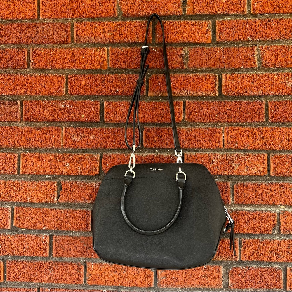 Black Calvin Klein Susan Saffiano Leather Dome Satchel
